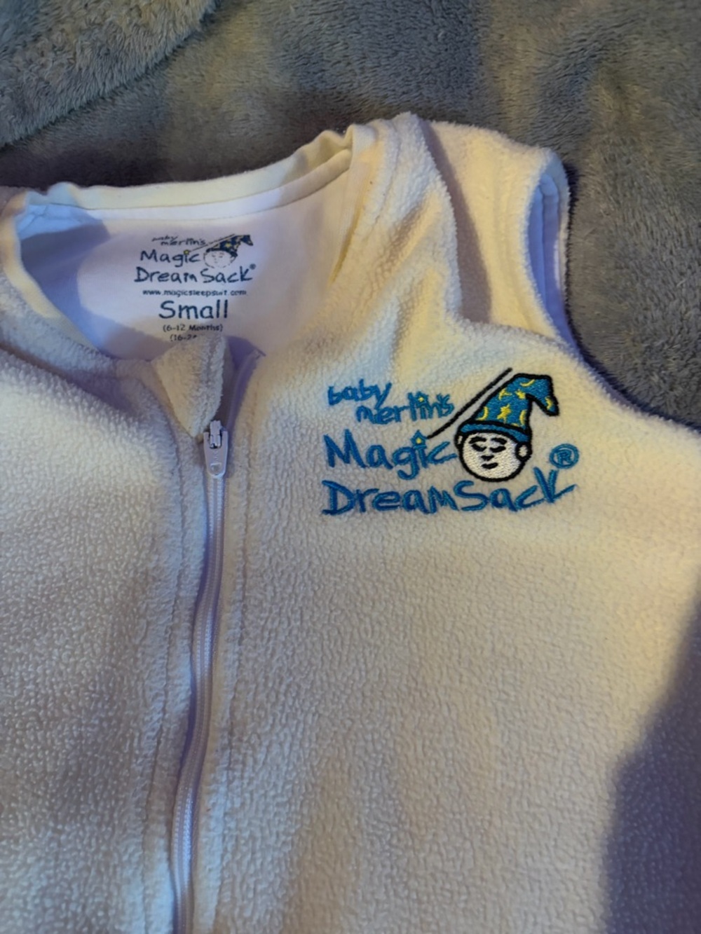 Magic DreamSack Cream Sleep Sack with Blue Embroidered Logo